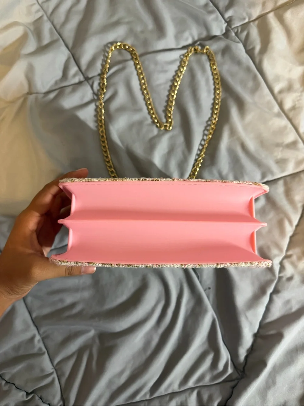 Pink Tweed Chain-Handle Shoulder Bag